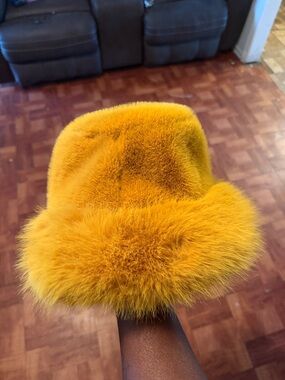 Mustard Yellow Faux Fur Bucket Hat